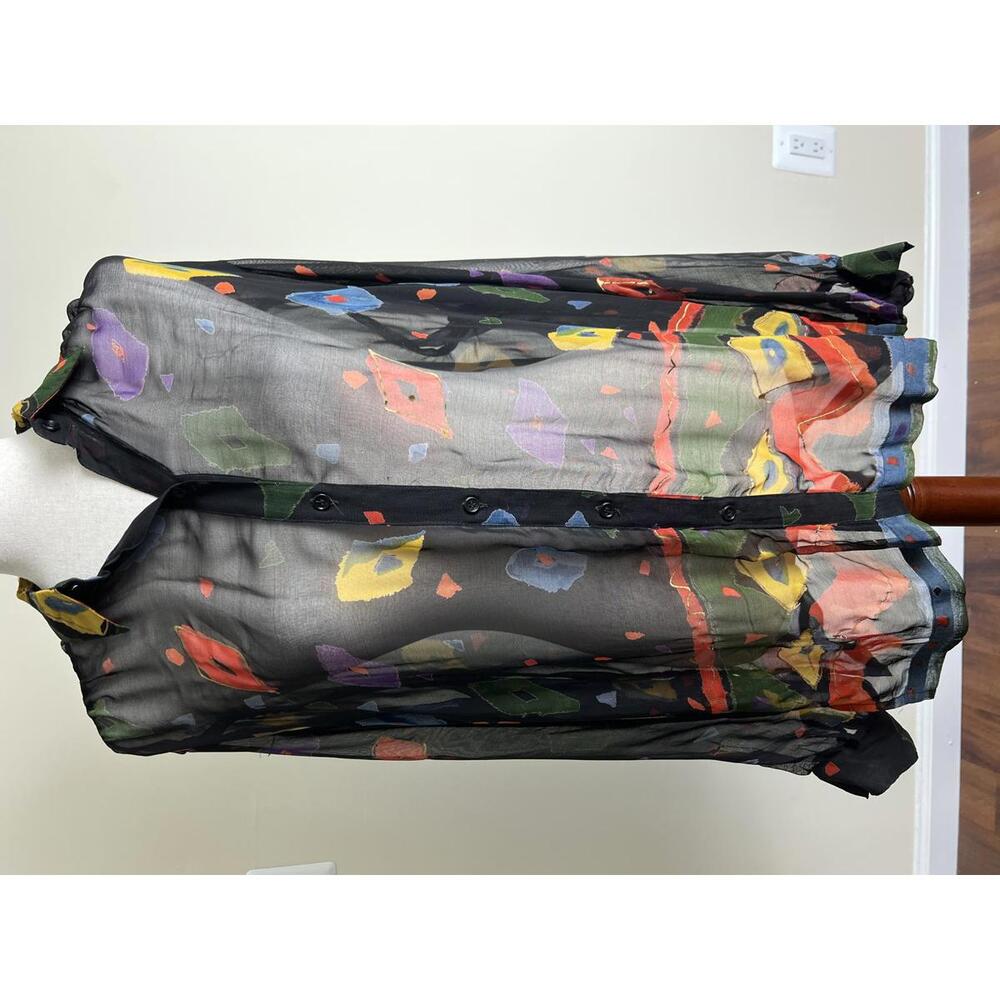 Vintage PHOOL Sheer Rayon Abstract Art Print Blouse 90s Statement Shirt
